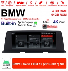 10,25 pouces Qualcomm Snapdragon 625 8 Core Android 10.0 4G LTE Autoradio / Multimédia USB Carplay Pour BMW Série 6 F06 F12 2013-2017 NBT Avec WIFI