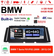 10.25 Zoll Qualcomm Snapdragon 625 (MSM8953) 8Core A53 2.0 GHZ Android 10.0 4G LTE Autoradio / Multimedia USB Carplay Für BMW 7 Series F01 F02 CIC