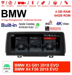 10.25 Zoll Qualcomm Snapdragon 625 8 Core Android 10.0 4G LTE Autoradio / Multimedia USB CarPlay Für BMW X3 G01 X4 F26 2018 EVO Mit WiFi NAVI