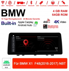 12.3 pouces Qualcomm Snapdragon 625 8 Core Android 10.0 4G LTE Autoradio / Multimédia USB Carplay Pour BMW X1  F48 2018 NBTBMW X1 F48 mit or