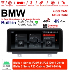 10,25 pouces Qualcomm Snapdragon 625 8 Core Android 10.0 4G LTE Autoradio/Multimédia USB WiFi Carplay Pour BMW Série 1 F20/F21/F22 Série 2 F23 Cabrio