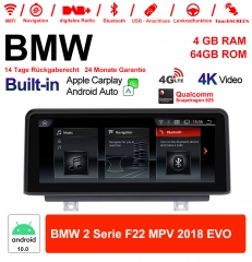 8,8 pouces Qualcomm Snapdragon 625 8 Core Android 10.0 4G LTE Autoradio / Multimédia USB WiFi Navi Carplay Pour BMW Série 2 F22 MPV 2018 EVO