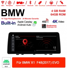 12.3 pouces Qualcomm Snapdragon 625 8 Core Android 10.0 4G LTE Autoradio / Multimédia USB Carplay Pour BMW X1  F48 2017 EVO avec WIFI