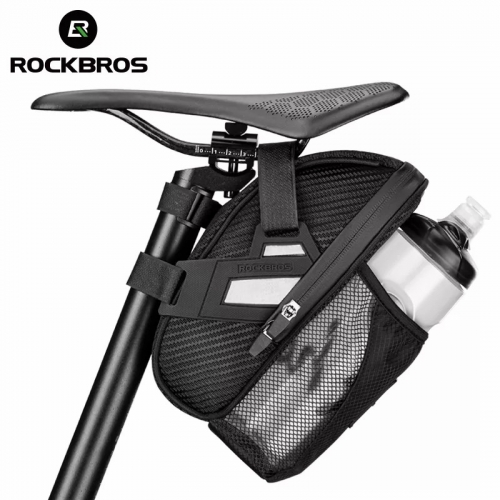 ROCKBROS Saddle Bag Double Zipper Reflective Large Capacity Water Tail Bag Bottle Pocket Bicycle Bag MTB Road Bike Accessories