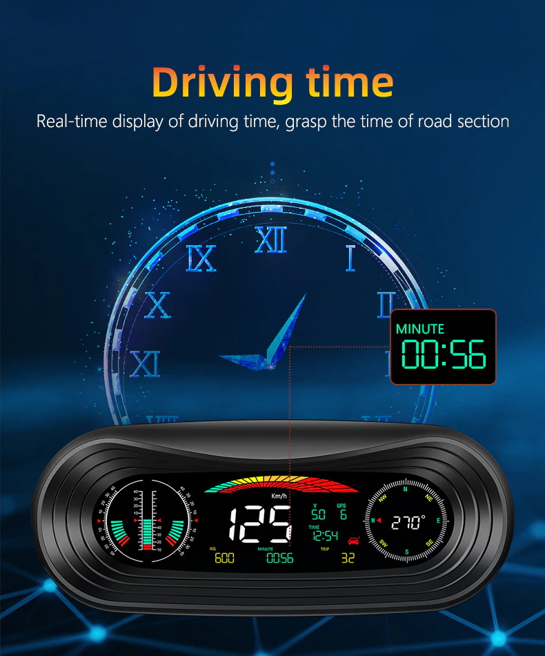 P18 GPS HUD Head up Display SMART GPS HANG METER Auto Tacho Neigungsmesser  Pitch Automotive Höhe