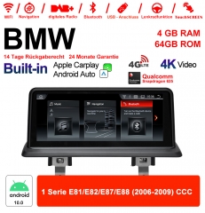 10,25" Qualcomm Snapdragon 625 Android 10.0 4G LTE Autoradio / Multimédia USB WiFi Navi Carplay Pour BMW Série 1 E81 / E82 / E87 / E88 2006-2009 CCC