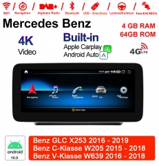 10.25 pouces Snapdragon 625 8 Core Android 10.0 4G LTE autoradio / multimédia 4 Go de RAM 64 Go ROM pour Benz GLC C-Klasse V-Klasse CarPlay intégr