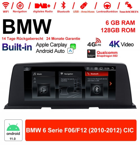 10.25 Zoll Qualcomm Snapdragon 665 8 Core Android 12.0 4G LTE Autoradio / Multimedia USB WiFi Navi Carplay Für BMW 6 Series F06/ F12 2010-2012 CIC