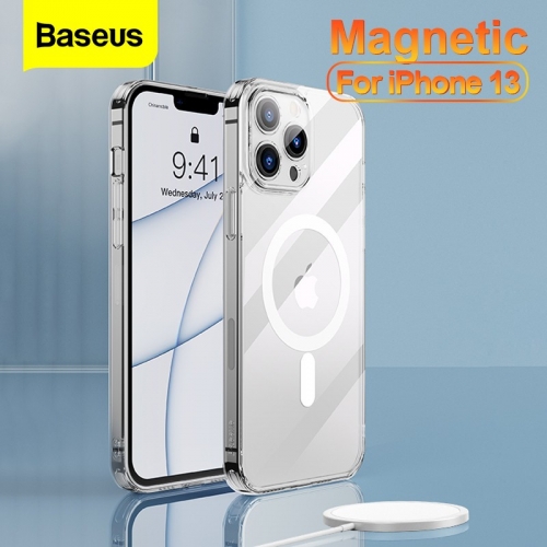 La coque de téléphone magnétique transparente Baseus Crystal pour iPhone 13 prend en charge la charge sans fil
