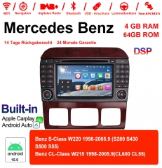 Autoradio de 7 pouces androïde 10.0 / ROM multimédia 4GB RAM 64GB pour le benz W220 W215 Carplay / Android Auto intégré