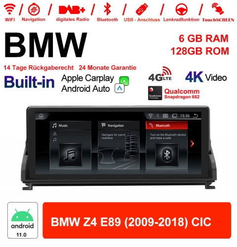 10.25" Qualcomm Snapdragon 662 Android 11.0 4G LTE Autoradio / Multimédia USB WiFi Navi Carplay Pour BMW Z4 E89 (2009-2018) CIC