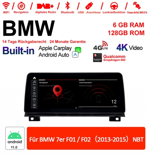 12.3 pouces Qualcomm Snapdragon 662 8 Core Android 11.0 4G LTE Autoradio / Multimédia USB Carplay Pour BMW 7 Series F01/F02 (2013-2015) NBT avec WIFI