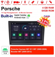 8 pouces Android 11.0 autoradio/multimédia 4GB RAM 64GB ROM pour Porsche Cayman 987911997 Boxster 987 avec WiFi NAVI Bluetooth USB