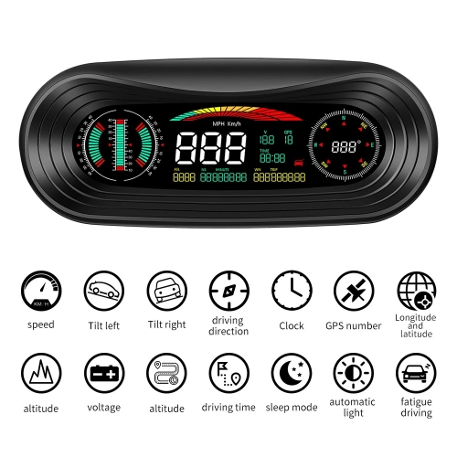 P18 GPS HUD Affichage tête haute SMART GPS HANG METER Compteur de vitesse de voiture Inclinomètre Pitch Altitude automobile