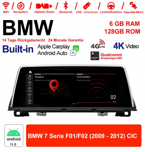10.25" Qualcomm Snapdragon 662 Android 11.0 4G LTE Autoradio / Multimédia USB WiFi Navi Carplay Pour BMW 7 Series F01 F02 (2009-2012) CIC