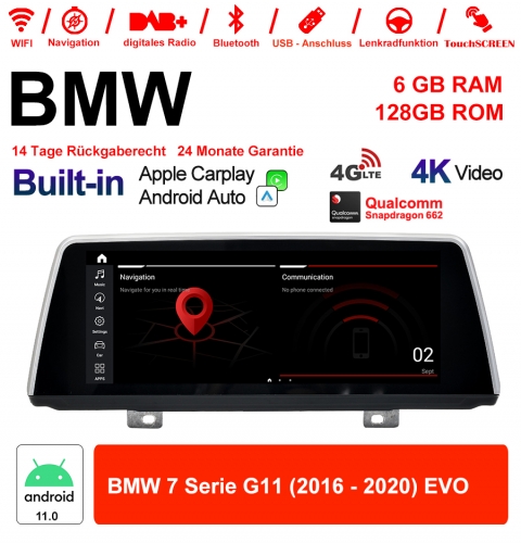 10.25" Qualcomm Snapdragon 662 Android 11.0 4G LTE Autoradio / Multimédia USB WiFi Navi Carplay Pour BMW 7 Series G11 (2016-2020) EVO