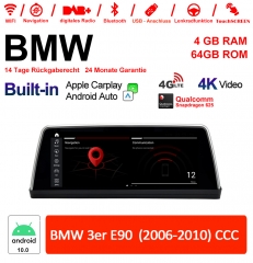 10,25" Qualcomm Snapdragon 625 Android 10.0 4G LTE Autoradio / Multimédia USB WiFi Navi Carplay pour BMW 3 Série E90 CCC