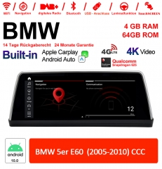 10,25" Qualcomm Snapdragon 625 Android 10.0 4G LTE Autoradio / Multimédia USB Carplay pour BMW 5 Series E60 CCC avec WiFi