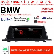 10.25 Inch Qualcomm Snapdragon 625 8 Core Android 10.0 4G LTE Car Radio / Multimedia USB Carplay For BMW 5 Series F07 GT 2011 - 2012 CIC