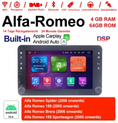 7 pouces Android 10.0 Autoradio / multimédia 4Go de RAM 64Go de ROM pour Alfa Romeo Spider 159 Brera 159 Sportwagon Carplay / Android Auto intégré