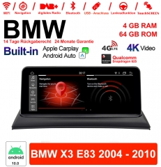 10.25 Zoll Qualcomm Snapdragon 625 8 Core Android 10.0 4G LTE Autoradio / Multimedia USB WiFi Navi Carplay Für BMW X3 E83 (2004-2010)