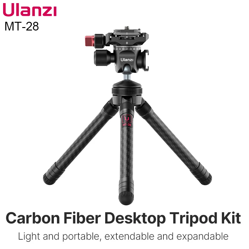 Ulanzi MT-28 Expandable Carbon Fiber Tripod DSLR Smartphone SLR Camera Vlog Tripod Panorama Ball Head Tripod Head with Cold Shoe