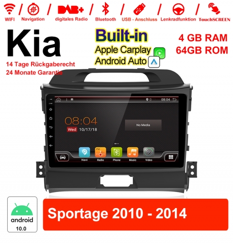 9 pouces Android 10.0 autoradio / multimédia 4 Go de RAM 64 Go de ROM pour Kia Sportage 2010-2014 avec Navi Bluetooth WIFI intégré Carplay Android