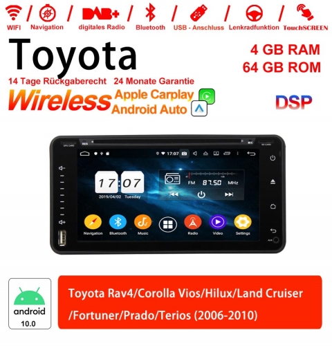 6.95 pouces Android 13.0 Autoradio/Multimédia 4Go de RAM 64Go de ROM pour Toyota Rav4/Corolla Vios/Hilux/Land Cruiser/Fortuner/ Prado/Terios