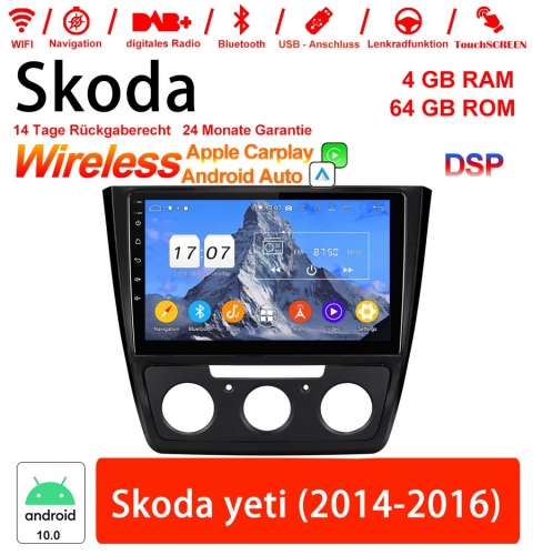 10 pouces Android 12 Autoradio/Multimédia 4Go RAM 64Go ROM Pour Skoda yeti 2014-2016 avec WiFi NAVI Bluetooth USB