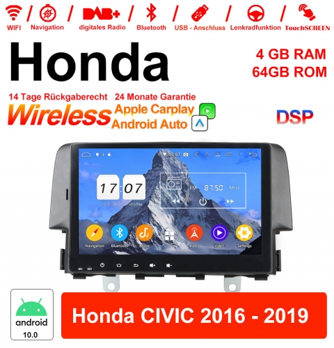 9 pouces Android 12.0 Autoradio / multimédia 4 Go de RAM 64 Go de ROM pour Honda CIVIC 2016-2019 avec WiFi NAVI Bluetooth 5.0 USB