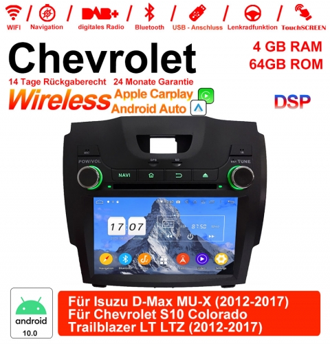 8 pouces Android 10.0 Autoradio / multimédia 4 Go de RAM 64 Go de ROM pour Isuzu D-Max MU-X / Chevrolet S10 colorado Trailblazer LTZ 2012-2017