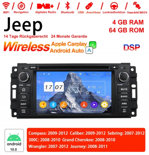 6.2 Autoradio Android 10.0 Pouces / Multimédia 4Go RAM 64Go de RAM pour Jeep Wrangler Compass Calibre Sebring Journey Carplay / Android Auto intégré