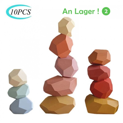 Children Wooden Colored Stone Building Block Educational Toy