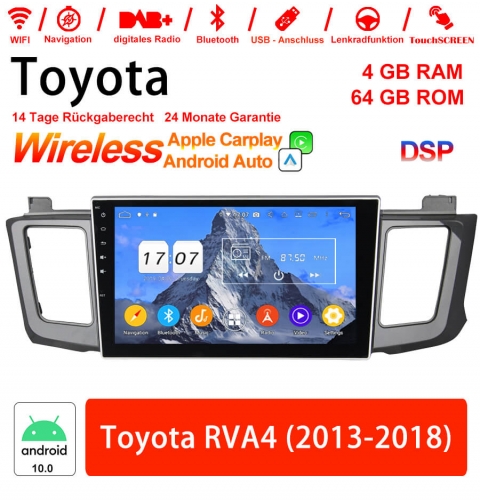 10 pouces Android 10.0 Autoradio/ multimédia 4Go de RAM 64Go ROM pour Toyota RAV4 2013-2018 avec WiFi NAVI Bluetooth USB intégré Carplay/Android Auto