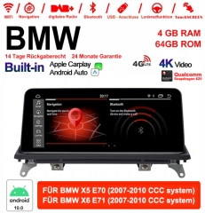 10.25" Qualcomm Snapdragon 625 2.0 GHZ Android 10.0 4G LTE Autoradio USB WiFi Navi Carplay pour X5 E70 BMW X6 E71 CCC