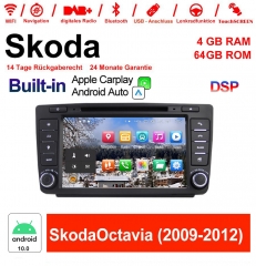 8 pouces Android 10.0 Autoradio / multimédia 4 Go de RAM 64 Go de ROM pour Skoda Octavia (2009-2012) avec Navi, Wifi CarPlay / Android Auto