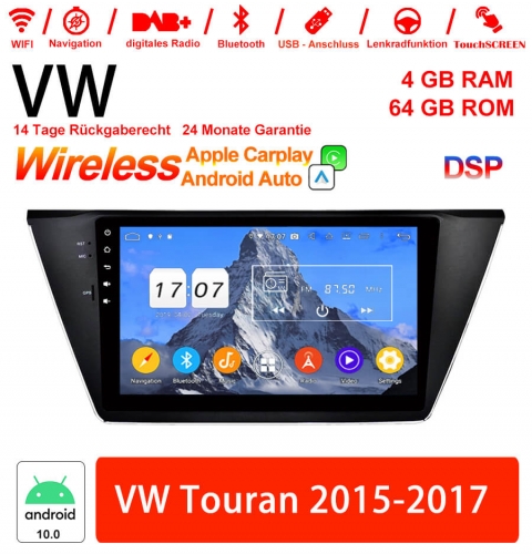 10 pouces Android 10.0 Autoradio/ multimédia 4Go de RAM 64Go ROM pour VW Touran 2015-2017 intégré Carplay/Android Auto