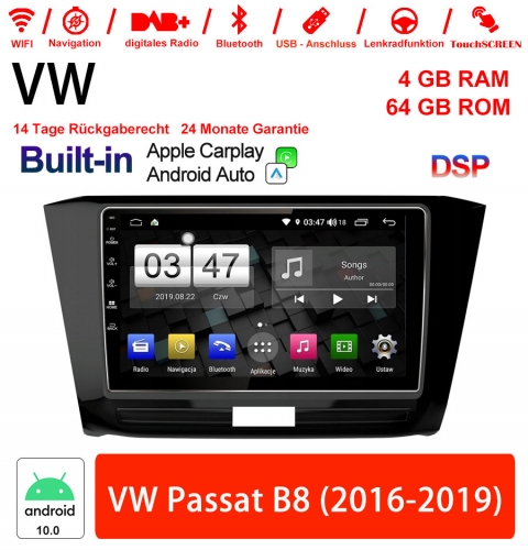 10.1 Inch Android 10.0 Car Radio / Multimedia 4GB RAM 64GB ROM For VW Passat B8 2016-2019 Built-in Carplay
