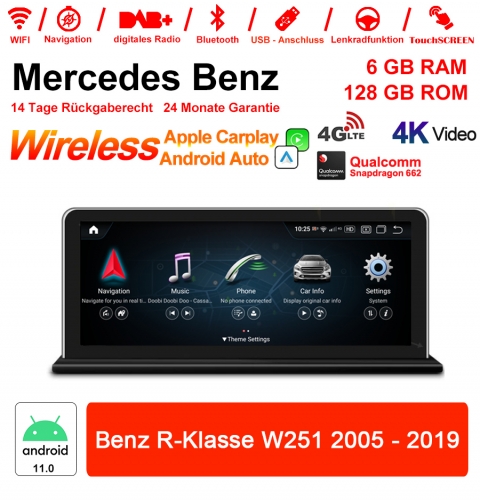 8.8 inch Snapdragon 662 8 Core Android 11 4G Car Radio / Multimedia 6GB RAM 128GB ROM For Benz R-Klasse W251 2005-2017 Built-in CarPlay