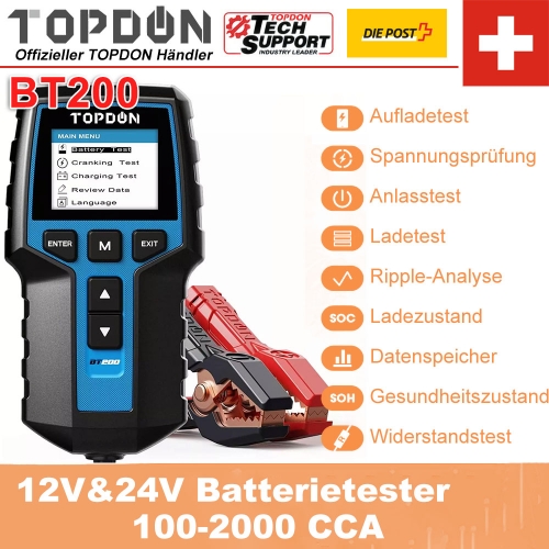TOPDON BT200 12V 24V Testeur de batterie de voiture outil d'analyse de testeur de batterie de Diagnostic automobile numérique pour démarrer le scanner