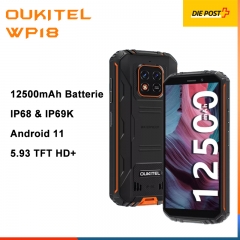 Oukitel WP18 5,93 pouces Android 11,0 Helio A22 Quad-Core 4 Go de RAM 32 Go de ROM Smartphone robuste 13MP 12500mAh Téléphone portable