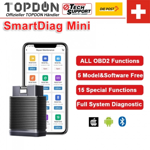 Topdon SmartDiag Mini OBD2 Scanner Bluetooth Automobile OBD2 Outil de diagnostic automatique TPMS SRS Immo Lecteur de Code Clé PK Thinkcar Autel