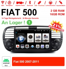 6.2 pouces  Android 10.0 Autoradio/multimédia 2Go RAM 16Go ROM pour Fiat 500 2007-2011 avec WiFi NAVI Bluetooth USB Noire
