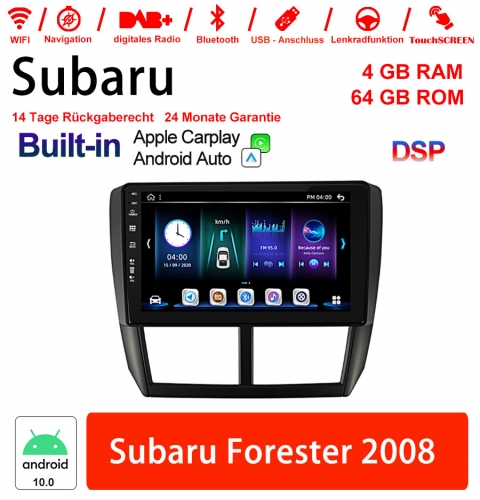 9 pouces Android 10.0 Autoradio / Multimedia 4 Go de RAM 64 Go de ROM pour Subaru Forester 2008 Built-in Carplay