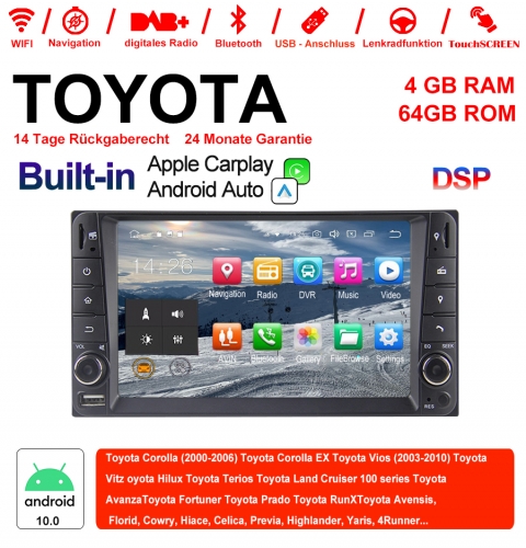 7 Inch Android 10.0 Car Radio / Multimedia 4GB RAM 64GB ROM For Toyota Corolla Vios Terios Land Cruiser Avanza RunX Built-in Carplay / Android Auto