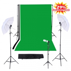 Triple lighting set with Muslins backdrops + backdrop stand assembly + light stand background + 83cm umbrellas + 45W light bulb