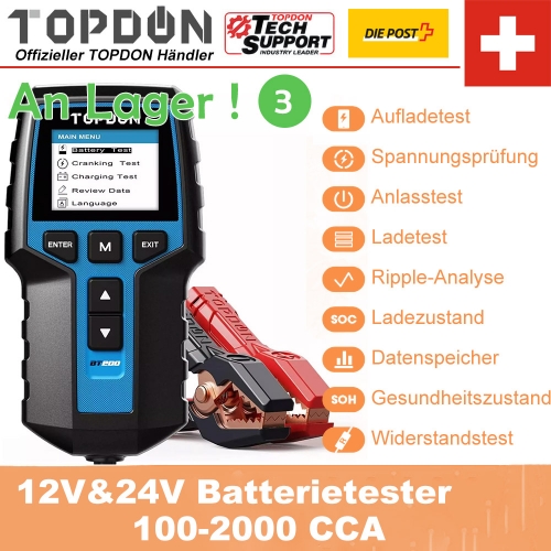TOPDON BT200 12V 24V Testeur de batterie de voiture outil d'analyse de testeur de batterie de Diagnostic automobile numérique pour démarrer le scanner