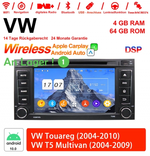 7 pouces Android 10.0 Autoradio/Multimédia 4Go de RAM 64Go de ROM pour VW TOUAREG 2004-2010, VW T5 Multivan 2004-2009 intégré Carplay/Android Auto