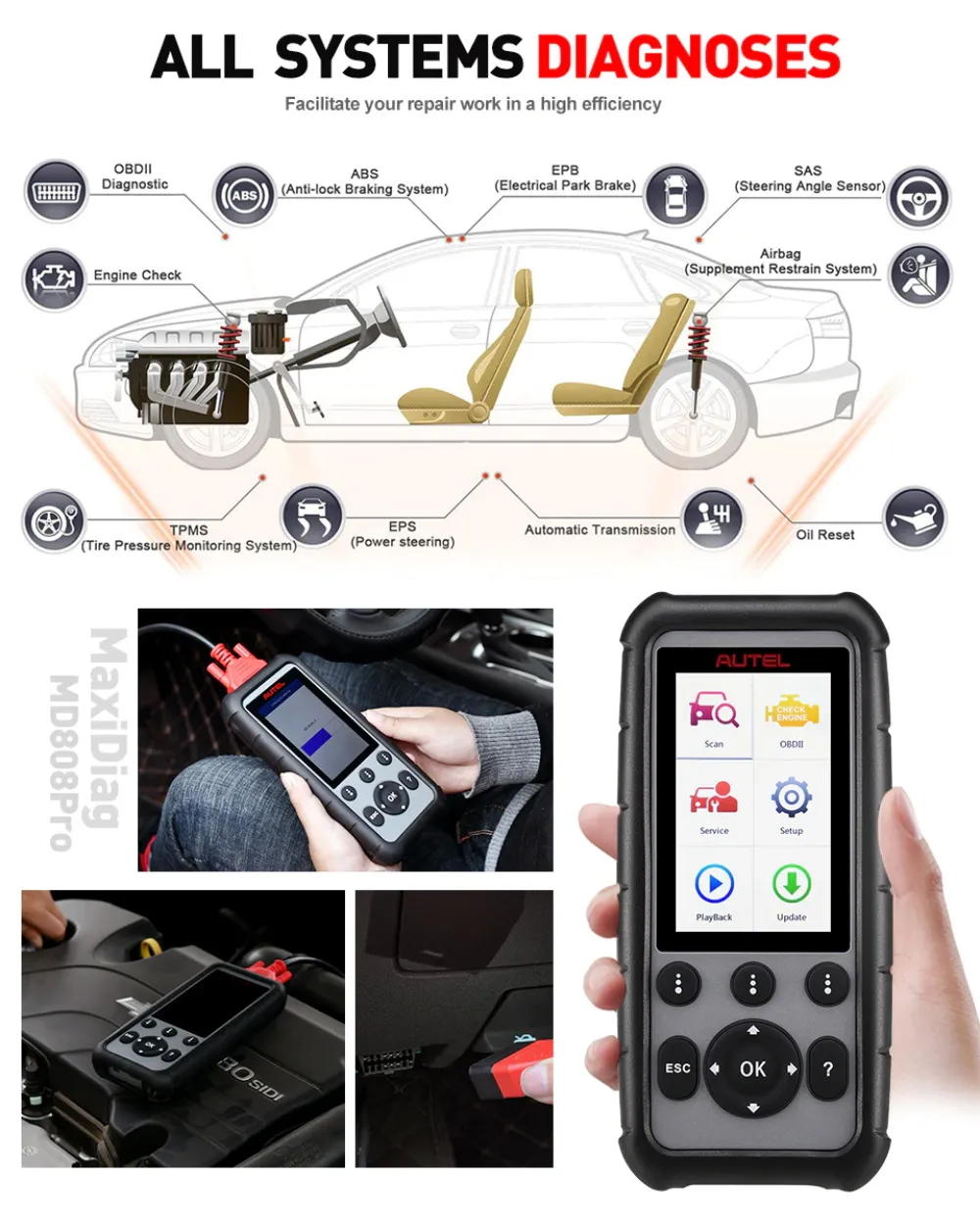 Autel MaxiDiag MD806 Pro OBD2 Scanner Auto Automotive Diagnostic Tool 