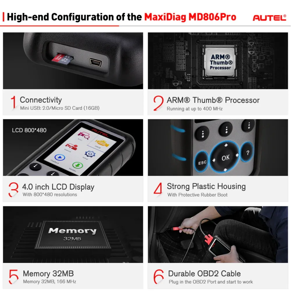 Autel MaxiDiag MD806 Pro OBD2 Scanner Auto Automotive Diagnostic Tool 